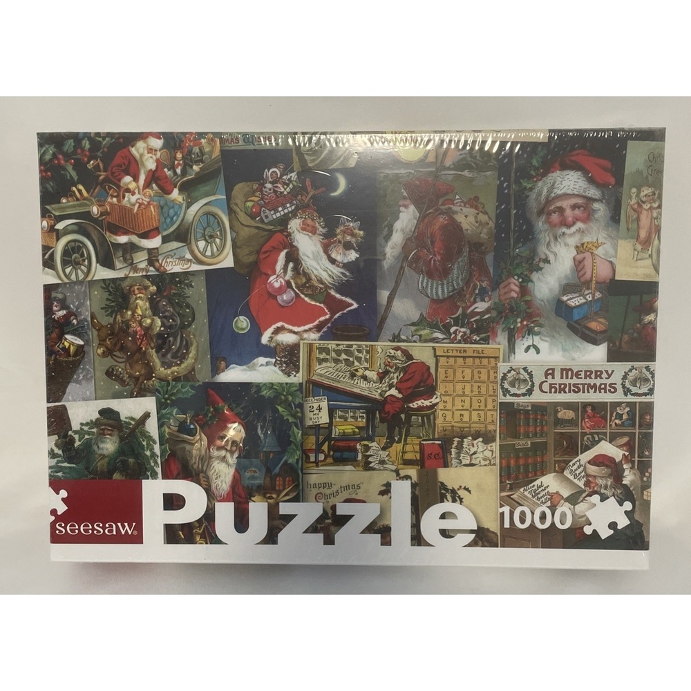 Seesaw Vintage Santa Postcards 1000 Piece Christmas Puzzle 19.7"x26.8" Retro NEW